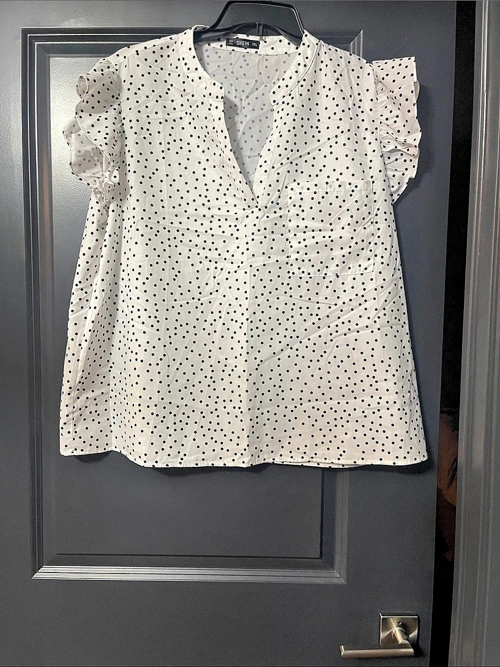 SHEIN Polka Dot Puff Sleeve Blouse in White & Black Size 3XL
